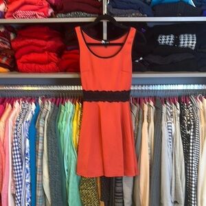 Vibe orangey red sleeveless black lace waistband dress size S